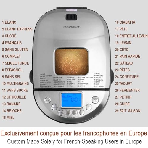 Bandeau de la KITCHENARM avec ses 29 programmes sérigraphiés en français, de Blanc à Fait Maison, et la mention conçue pour les francophones en Europe