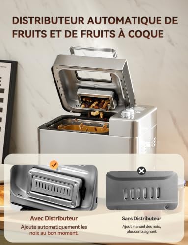 Distributeur automatique de fruits secs de la Neretva PE9709SU, trappe métallique ouverte sur le couvercle et fruits à coque qui tombent dans la cuve