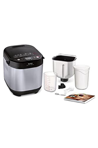 Contenu du carton de la Tefal PF240E38 : machine, cuve antiadhésive, gobelet gradué, mélangeur, crochet d'extraction, cuillère doseuse, pot à yaourt blanc et livre de recettes